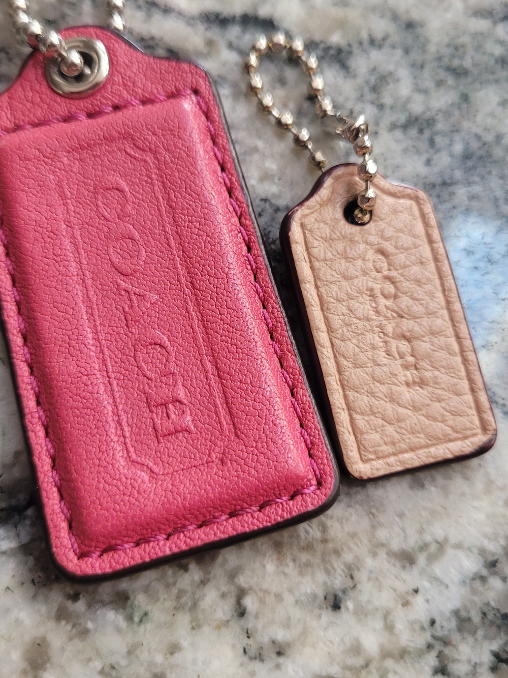 Coach Pink and Beige Leather Kids Bag Tag Set